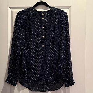 J. Crew Navy Blouse with White Polka Dots